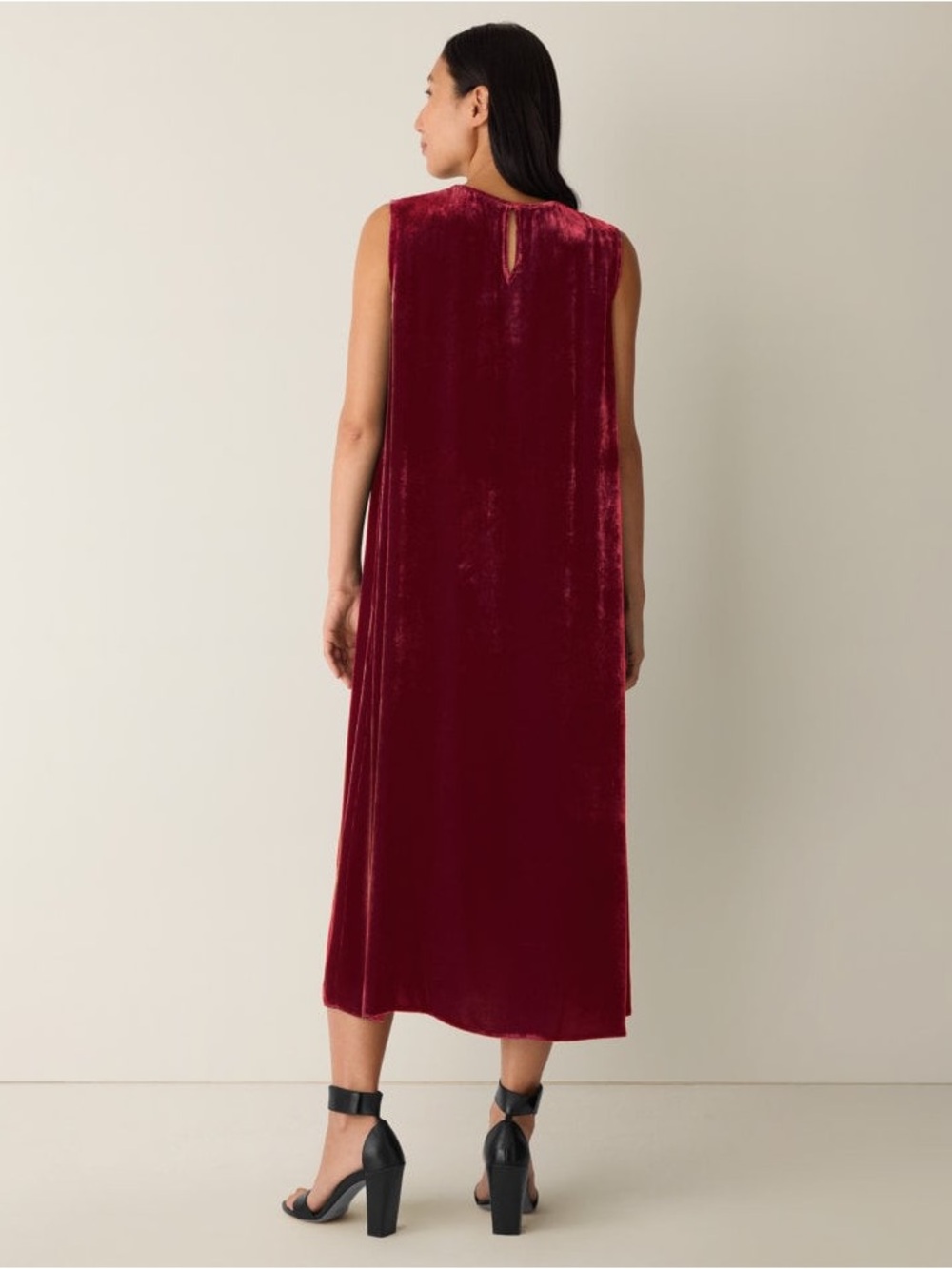 NWT Eileen Fisher Velvet Column Dress Ruby Red Sleeveless Midi Size M - Picture 3 of 11
